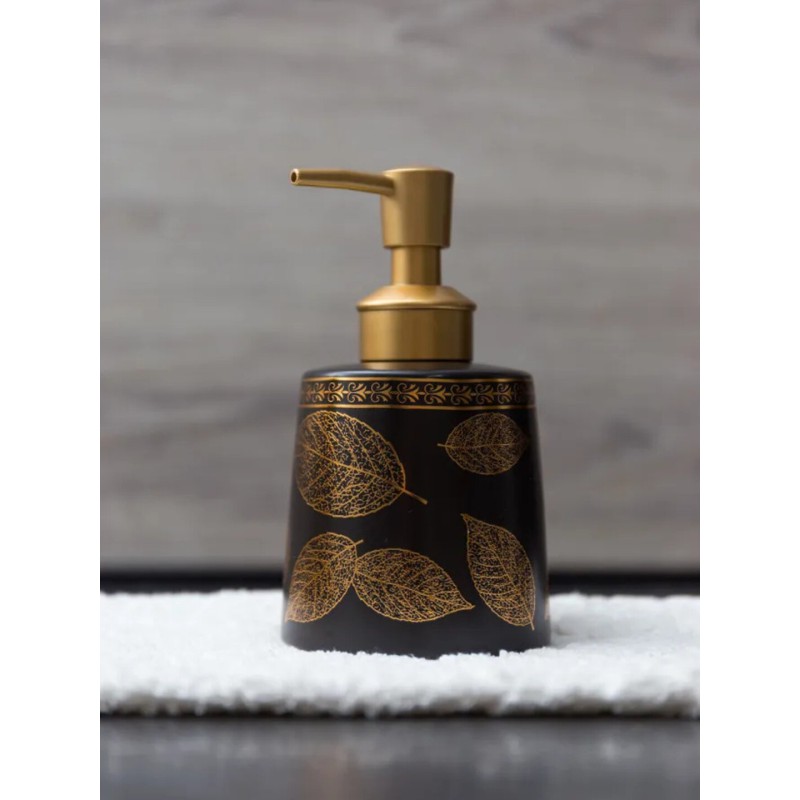 Picture of Golden Leaf Ceramic Liquid Soap Dispenser for Bathroom and Kitchen-Black