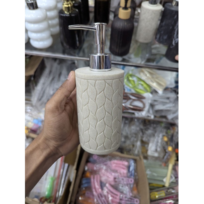 Picture of Premium Polyresin Soap Dispenser with Embossed Woven Leaf Pattern, Refillable Liquid Hand Wash Bottle featuring Rust-Resistant Chrome Pump, Elegant Bathroom Accessory for Home Decor, Kitchen Sink, and Sophisticated Luxury Hotel Style Countertop Organizati-Multicolor