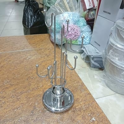 Picture of Stainless Steel Mug Holder, 6 Hooks Holds Up to 6 Cups Tea or Coffee Kitchen Utensil - Silver Stainless-Silver