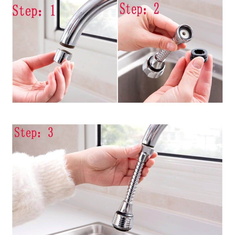 Picture of Kitchen Tap Shower Sprinkler Faucet for Sink – Water Tap Extender, Flexible Extension Hose for Rinsing Dishes, Filling Pots, Water Saving Adjustable Nozzle – 1pcs Convenient Sprayer Head-silver
