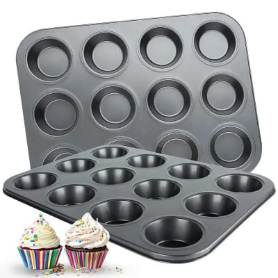 Picture of A Cupcake Baking Tray with 12 Cups, Non-Stick Baking Pan, Brownie Baking Tools, Cupcake Tray, Oven Baking Tray for The Kitchen.-Black