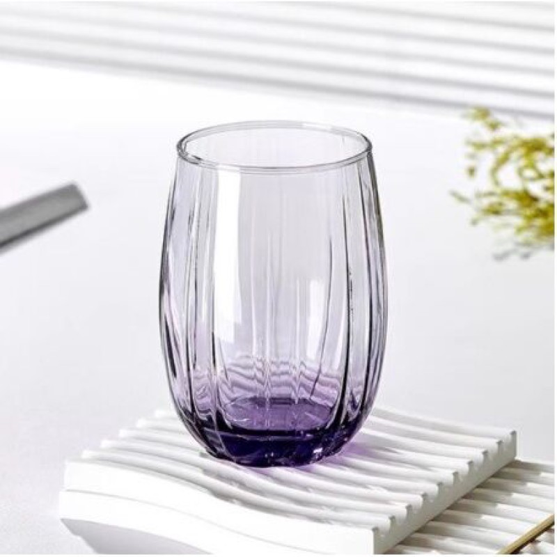 Picture of 380ML Purple Glass Cup Set - Dishwasher Safe, Lightweight Soda Lime Glass, Classic Round Shape, 6 Pcs, Ideal for Daily Use, Elegant and Durable Drinkware for Home or Office.-Multicolor