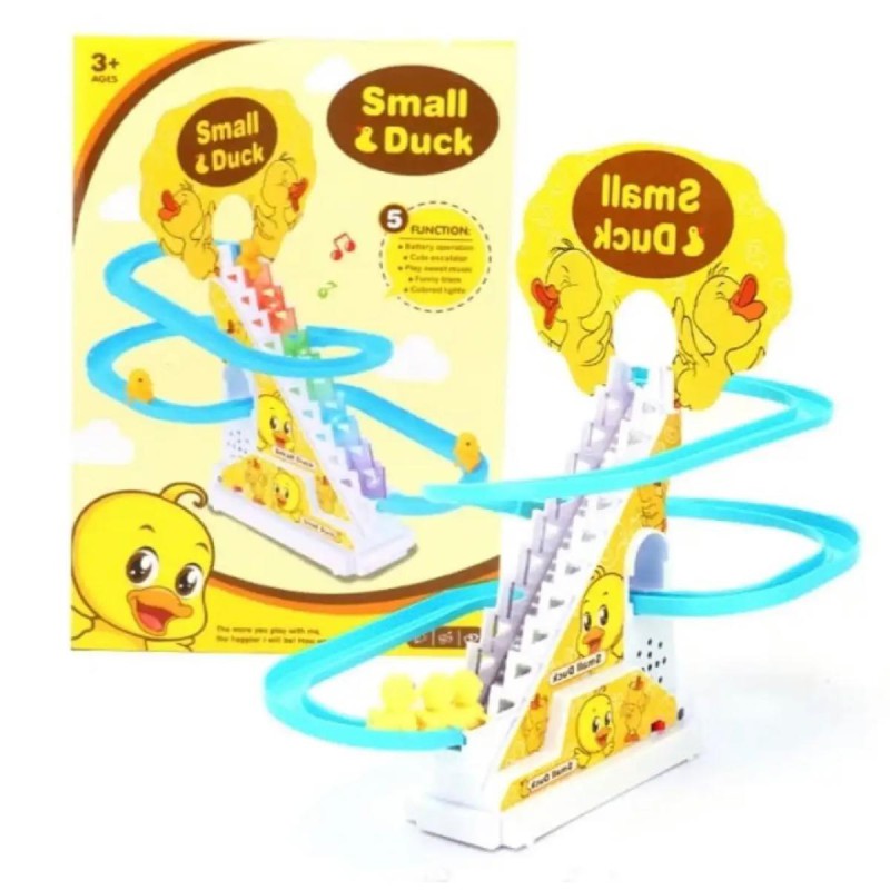 Picture of Duck Slide Toy Set, Funny Automatic Stair-Climbing Ducklings Cartoon Race Track Set Little Lovely Duck Slide Toy Escalator Toy with Lights and Music_3 Duck Included(Duck Track Racer)-Multicolor