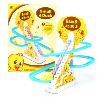 Picture of Duck Slide Toy Set, Funny Automatic Stair-Climbing Ducklings Cartoon Race Track Set Little Lovely Duck Slide Toy Escalator Toy with Lights and Music_3 Duck Included(Duck Track Racer)-Multicolor