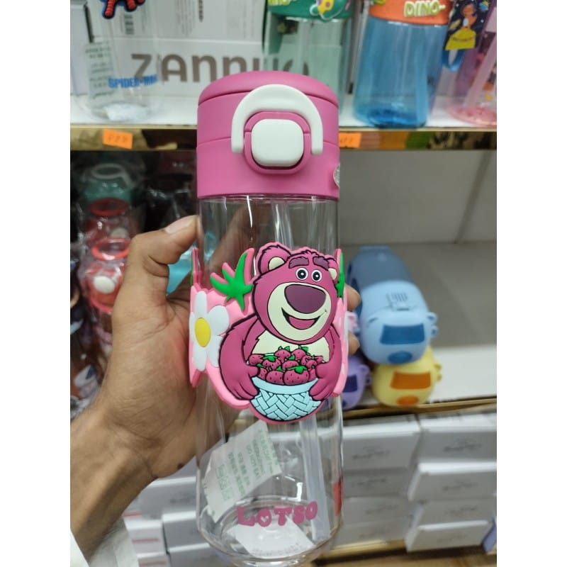 Picture of Strawberry Bear 600ml Children Double Drinking Cup with Straw Cute Plastic Mug for Boys Girls School Use Anti-fall Tritan Water Bottle Household Milk Coffee Juice Tea Drinkware Durable BPA Free-Multicolor