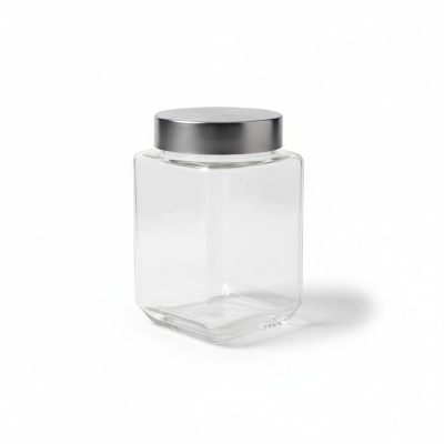 Picture of Large Square Glass Food Storage Jar with Airtight Brushed Stainless Steel Lid for Kitchen Organization, BPA-Free Clear Glass Canister for Storing Pasta, Flour, Sugar, Cereal, and Pantry Dry Goods Efficiently.-Multicolor