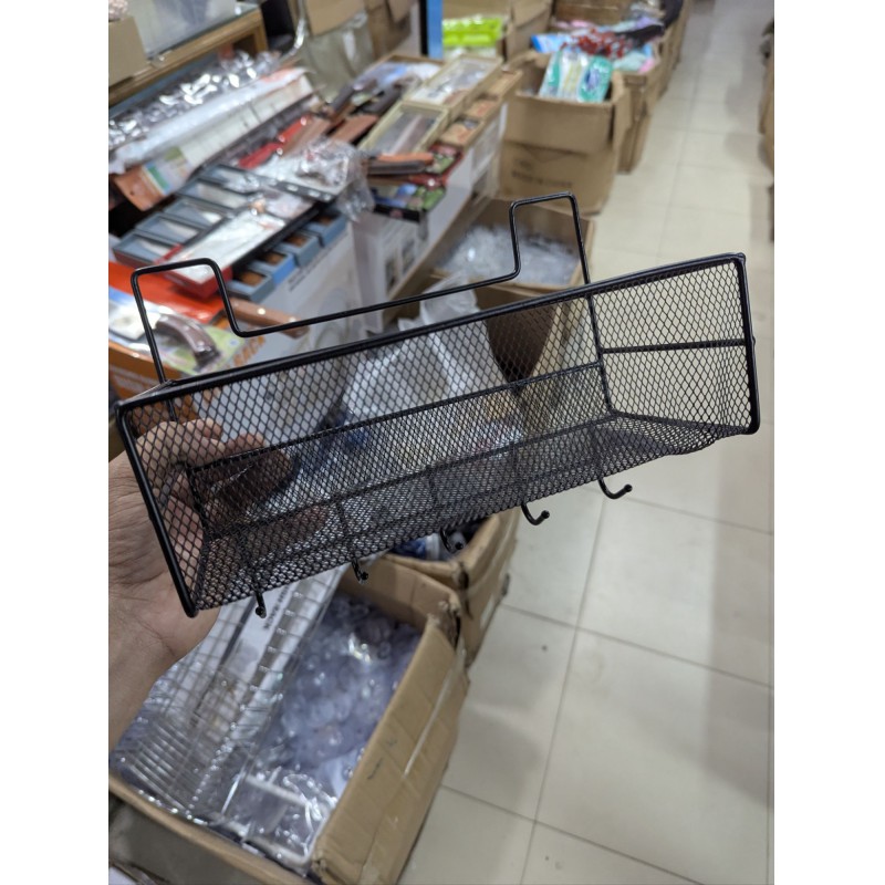 Picture of Black Mesh Bunk Bed Organizer Basket with Hanging Hooks for College Dorm Rooms and Small Spaces-Black