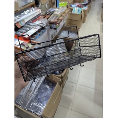 Picture of Black Mesh Bunk Bed Organizer Basket with Hanging Hooks for College Dorm Rooms and Small Spaces-Black