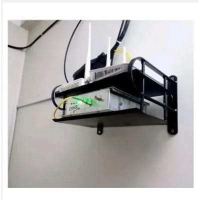 Picture of 1 pcs 2 layer Wall Mounted WiFi Router Storage Shelf Container Metal Stand for Home Office-Black