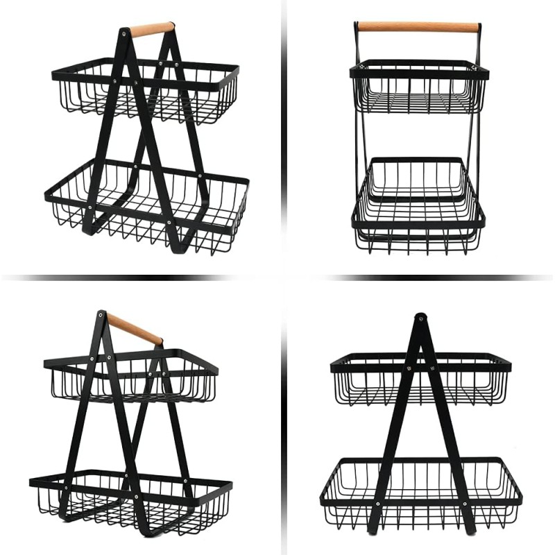 Picture of 2-Tier Fruit Basket,Fruit Bowl Holder Bread Basket Vegetable Rack, Detachable Fruit Holder for Fruit, Vegetables, Snacks in Home, Kitchen Office-Black