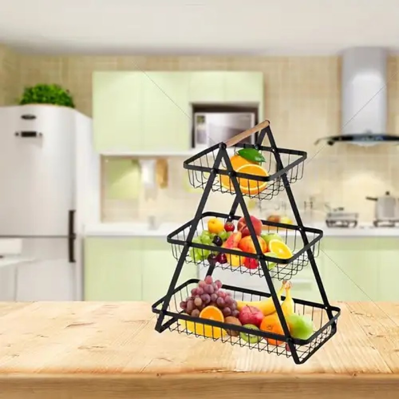 Picture of 3-Layer Countertop Fruit Basket Storage, Vegetable Rack Bread Display Stand for Kitchen, Black-Black
