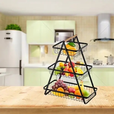 Picture of 3-Layer Countertop Fruit Basket Storage, Vegetable Rack Bread Display Stand for Kitchen, Black-Black