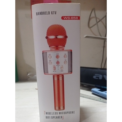 Picture of Professional Rose Gold WS-858 Wireless Bluetooth Karaoke Microphone Portable 3-in-1 Handheld Mic Speaker Machine with Echo Reverberation Control for Kids Adults Home Party Singing Compatible with iOS Android and TF Card Player-Multicolor