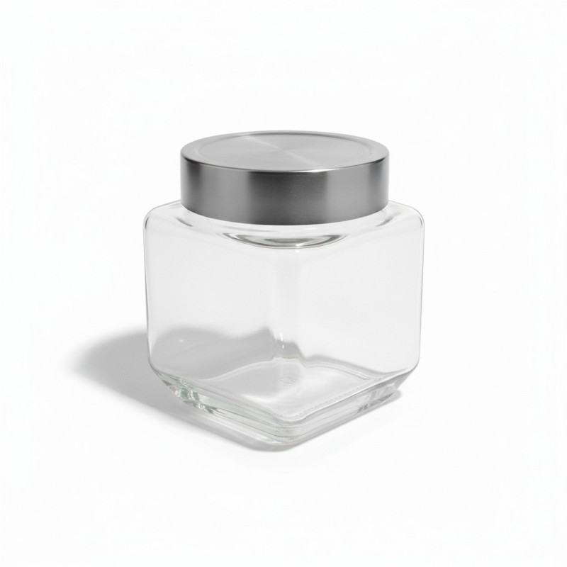 Picture of Airtight Square Glass Storage Jar with Stainless Steel Lid for Kitchen Organization, Premium Clear Food Container for Storing Snacks, Spices, Coffee Beans, and Pantry Essentials, Stylish Modern Countertop Home Decor Piece.-Multicolor
