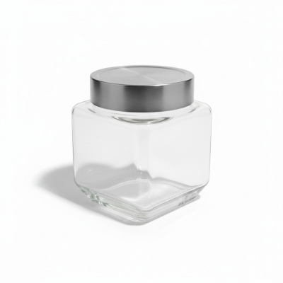 Picture of Airtight Square Glass Storage Jar with Stainless Steel Lid for Kitchen Organization, Premium Clear Food Container for Storing Snacks, Spices, Coffee Beans, and Pantry Essentials, Stylish Modern Countertop Home Decor Piece.-Multicolor