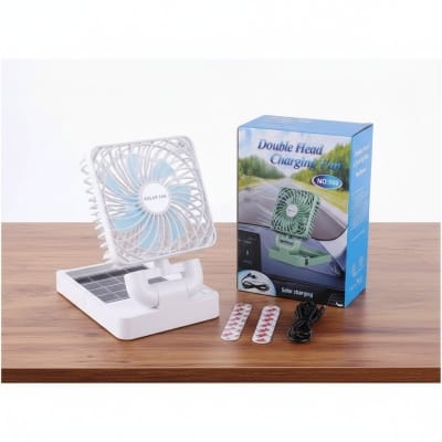 Picture of Portable Solar Rechargeable Fan Model SD-666 with Dual Charging System, High Capacity 2400mAh Lithium Battery, 3 Speed Modes, 360 Degree Rotation and Foldable Design for Office Home Car and Outdoor Emergency Use.-Multicolor