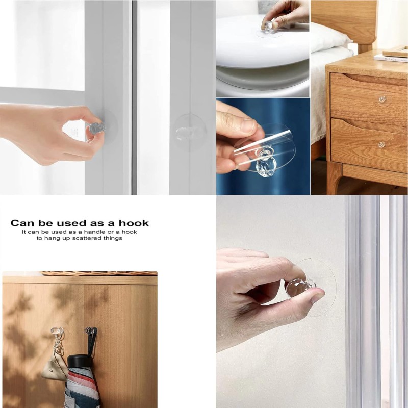 Picture of 4pcs Cabinet Drawer Pull Knobs ,Self Adhesive Diamond Crystal Pulls Handles Knobs for Kitchen Cabinets Home,No Drilling, Window,Wardrobe,Commode Cupboard-White