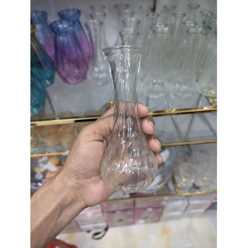 Picture of Elegant Clear Swirl Glass Bud Vase for Single Stem Flowers, Decorative Ribbed Small Glass Vase for Modern Home Decor, Wedding Centerpieces, and Office Tabletop Arrangements - 6 Inch Tall Vintage Style Glassware.-Multicolor