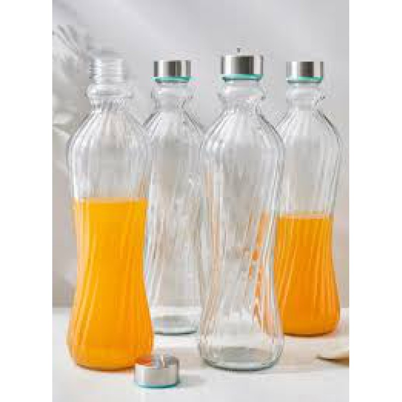 Picture of Chic 1 Liter Twisted Glass Solid Water Bottle – Clear Body, Silver Toned Cap for Hydration with a Touch of Modern Elegance.-Multicolor