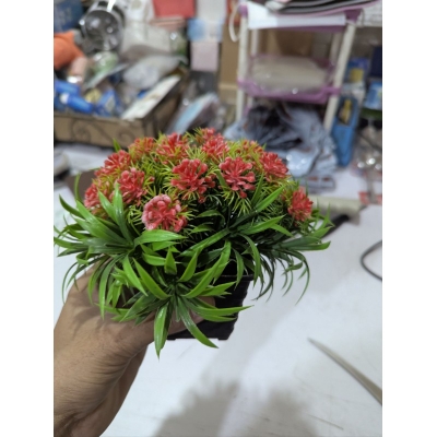 Picture of Premium Wild Artificial Flower Plant with Pot for Home Office Decor Featuring Realistic Red Petals and Vibrant Green Leaves Perfect for Tabletop Desk Balcony Living Room and Indoor Decoration Gift Item.-Multicolor