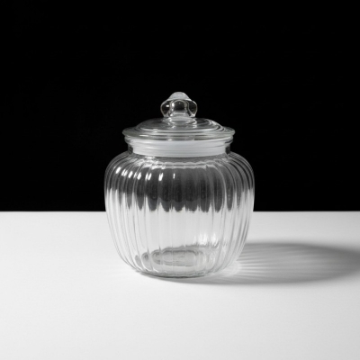 Picture of Premium Clear Ribbed Glass Storage Jar with Airtight Lid for Kitchen Pantry Organization Stylish Transparent Cookie Canister for Countertop Decorative Candy Pot Jar with Secure Seal for Preserving Food Freshness Quality.-Multicolor