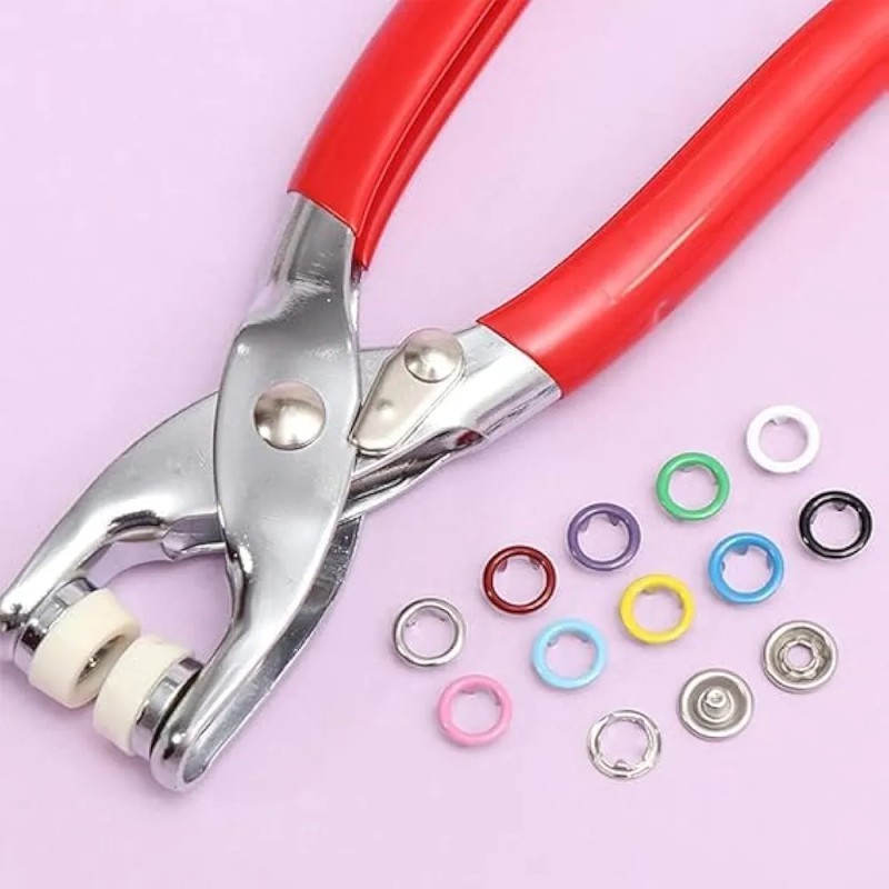 Picture of 200 pcs Thickened Snap Fasteners Kit (100PCS Silver Button + 100PCS Color Ring) Five-Claw Buckle Set with Hand Pressure Pliers Tool-Multicolor