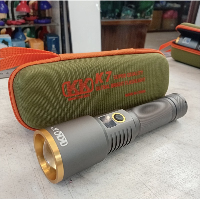 Picture of KK K7 Professional Tactical Flashlight with High Power Laser LED 2km Long Beam Range Zoomable Focus Rechargeable 6000mAh Battery for Hunting Camping Outdoor Exploration and Heavy Duty Professional Search Operations Use.-Multicolor