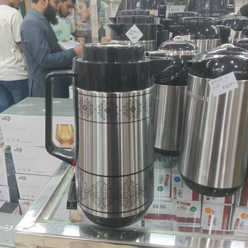 Picture of Niyyama 1L Flask - Double Wall Insulation, Leak-Proof Design, High-Quality Glass Refill, Keeps Hot/Cold Beverages for 12-24 Hours, Stylish Silver Body, Eco-Friendly, Plastic Handle, Easy to Clean-Multicolor