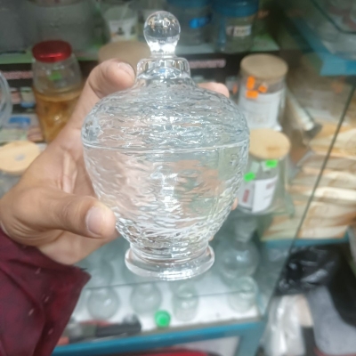 Picture of 1 pcs Crystal Glass Candy jar Bowl with Lid Glass Decorative Crystal Diamond Faceted Candy Bowl Jar Serving Candy Fruit Dry Fruits Snacks Pickle Dessert Gift ice design-Multicolor