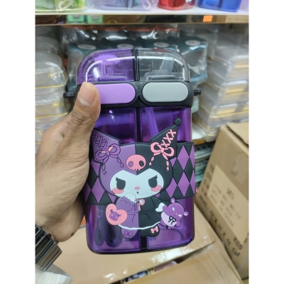 Picture of Hello Kitty Double Drink Plastic Water Cup Large 680ml Cartoon Square Straw Cup for Kids Cute Kawaii Style Durable Food Grade Material Portable Travel Water Bottle Birthday Gift Random Color-purple