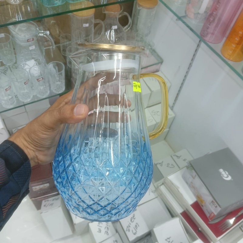 Picture of Direct Fire Compatible Borosilicate Glass Teapot, Rustic Steel Lid Cold-Hammered Jug for Drinks, Lightweight 10g, 20x20 cm-Blue-blue