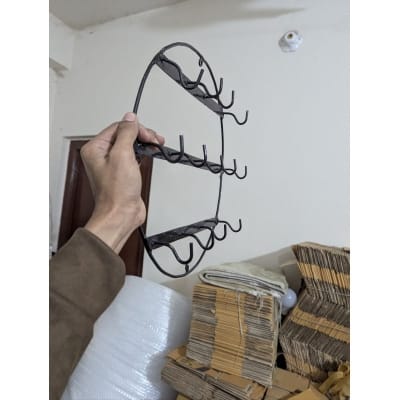 Picture of Wall-Mounted Circular Metal Coffee Mug Rack, Black-Black
