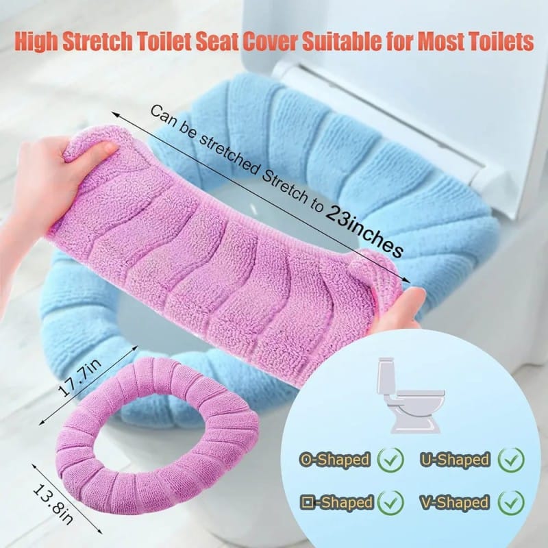 Picture of Stretchable Soft Plush Toilet Seat Cover Warm Washable Cloth Cushion Pad for O U D V Shaped Toilets-Multicolor