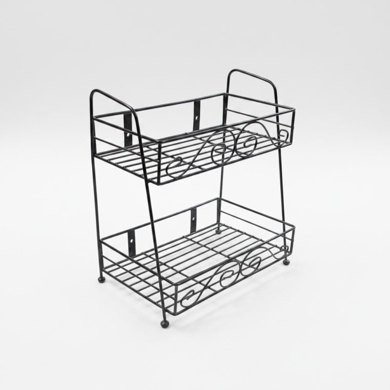 Picture of Premium Black Iron 2-Tier Kitchen Spice Rack and Organizer Shelf for Countertops and Cabinets Designed to Hold Glass Spice Jars Herb Bottles and Small Kitchen Accessories for Maximum Storage Efficiency Now.-Black