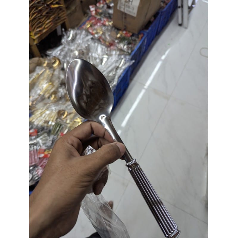 Picture of Premium 18/10 Stainless Steel Bouillon Spoon featuring a classic Doria pattern fluted handle with superior mirror-polished finish, perfect for elegant formal dining, luxury hotel tableware, and professional catering services worldwide today.-Silver