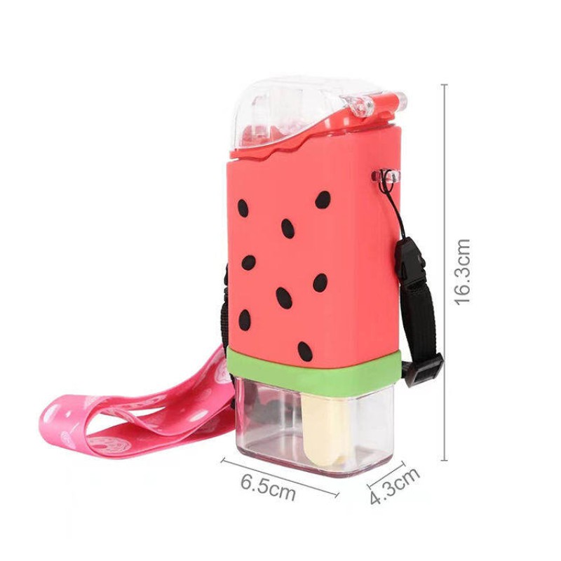 Picture of Factory Wholesale Summer Watermelon Ice Cream BPA Free Kid Portable Food Grade Children Plastic Water Bottle with Lid&Straw-Multicolor