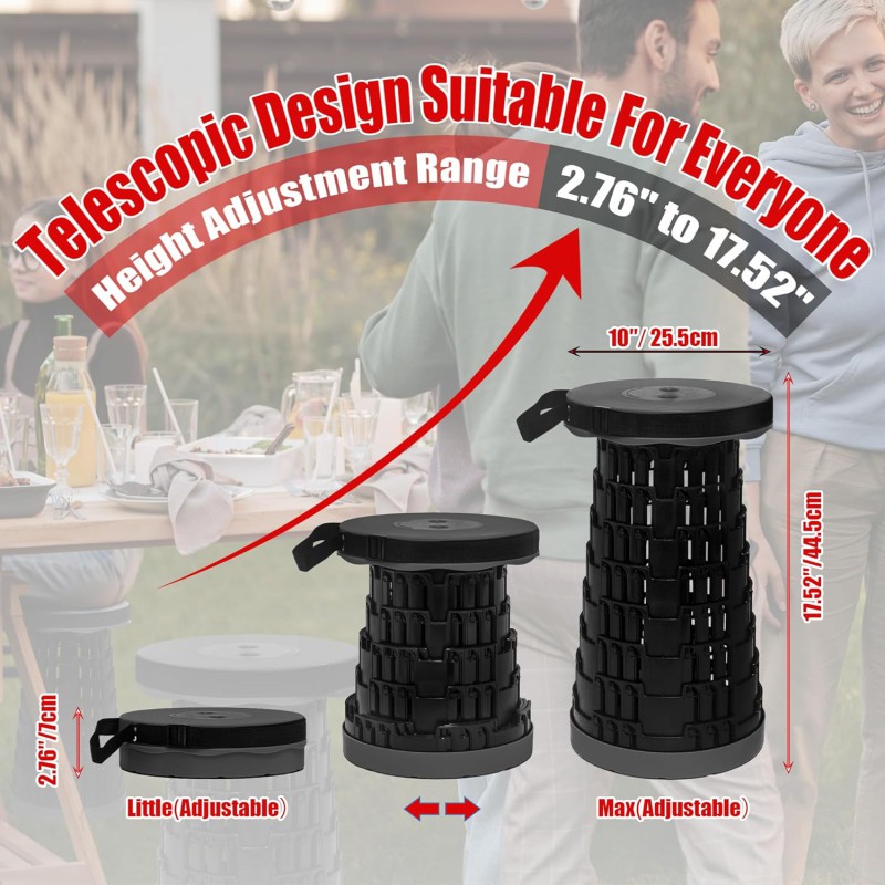 Picture of 1PCS Upgraded Collapsible Stool Thickened Portable Folding Chair for Camping Fishing Hiking BBQ Outdoor Use – Foldable Round Stool Supports Up to 500lbs, Adjustable Strip, Black Plastic-Black