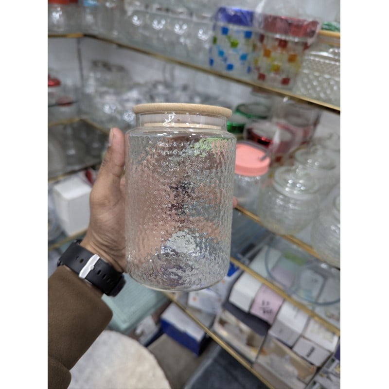 Picture of Premium Glass Cookie Jar with Airtight Bamboo Lid for Kitchen Countertop Storage - Stylish Glass Canister for Keeping Chocolate Chip Cookies, Snacks, and Biscuits Fresh for a Longer Time Perfectly Always.-Multicolor