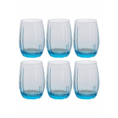 Picture of 380ML Blue Soda Lime Glass Cup Set - Dishwasher Safe, Lightweight, Classic Style, Round Shape, Set of 6, Perfect for Home and Kitchen, Durable and Ideal for Everyday Use.-Blue