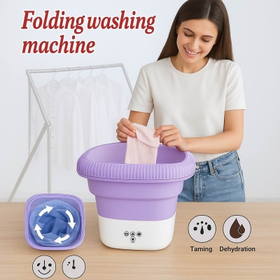 Picture of Portable Mini Folding Washing Machine with Spin Dryer Basket | Compact 8L Capacity Collapsible Small Washer for Travel, Apartments, Dorms, Underwear, Baby Clothes & Delicates, Energy-Efficient & Easy-to-Use-Multicolor