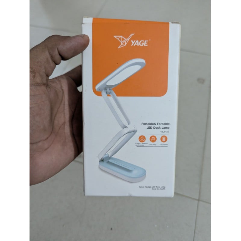 Picture of Yage YG-T125 Rechargeable LED Desk Lamp with 1200mAh Battery, 3 Brightness Levels, Eye-Caring Flicker-Free Technology, Foldable 3-Layer Design, USB Charging, Portable Table Light for Students, Home Office, Reading and Study Purposes.-White