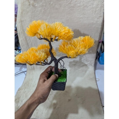 Picture of Artificial Yellow Bonsai Tree in Black Pot for Home Office Desktop Decoration Vibrant Faux Pine Greenery Plant-Yellow