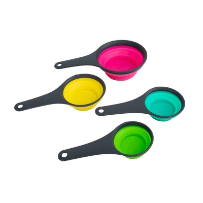 Picture of Collapsible Measuring Cups and Spoons - Portable Food Grade Silicone for Liquid & Dry Measuring, 4Piece Set Kitchen Measuring Tool Space Saving, BPA Free Silicone, multiple color-Multicolor