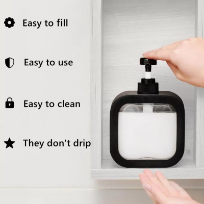 Picture of 1pcs Black Reusable Shampoo and Conditioner Bottles,Lotion & Soap Dispensers-Pump Bottle Dispenser for Shampoo, Conditioner, Body Wash (2 Pack 300ML(Black)-Black