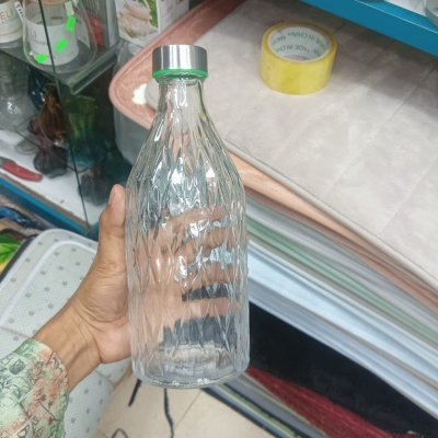 Picture of 1000ML Diamond Design Clear Glass Bottle – Reusable, Durable, Elegant for Water & Milk, Ideal for Daily Hydration, Home & Office Use.-Multicolor