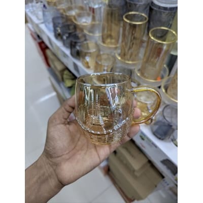 Picture of Premium Borosilicate Amber Glass Coffee Mug, Heat-Resistant, 400ml Capacity, European Style with Elegant Gold Handle & Eiffel Tower Graphic, Ideal for Hot & Cold Beverages, Tea, Juice, Milk-Gold
