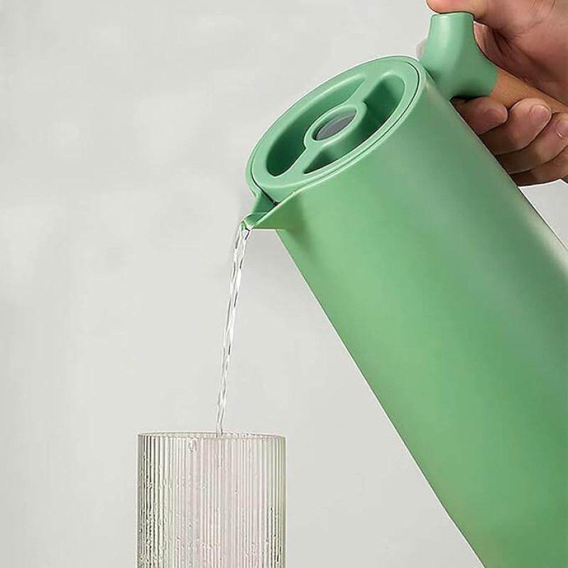 Picture of 1L Large Capacity Thermal Flask - Stainless Steel Construction with Solid Wood Handle, Glass Liner, Keeps Drinks Hot for 12-24 Hours, Perfect for Hydration on-the-Go-Multicolor