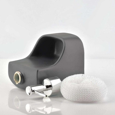Picture of Dispenser Pump Ceramic Soap Dispenser Dual-Purpose with Sponge Holder Kitchen Soap Dispensers Versatile Lotion Dispensers 390 Ml/13.1OZ Lotion Dispenser (Color : Gray)-Grey