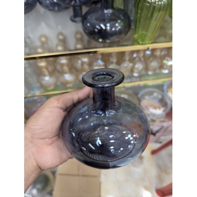 Picture of Premium Handcrafted Smoky Blue Round Glass Bud Vase: Modern Minimalist Recycled Glass Flower Vase for Elegant Home Tabletop Decor, Living Room Accents, and Sophisticated Office Interior Styling to Enhance Your Space's Aesthetic-Multicolor