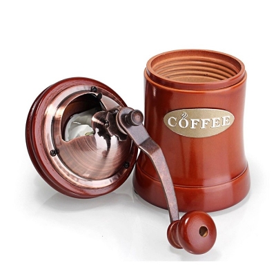 Picture of 1pcs Coffee Grinder Manual, Wooden Coffee Mill with Ceramic Burr, Large Capacity, Cast Iron Hand Crank, Portable Adjustable Grinder-Multicolor